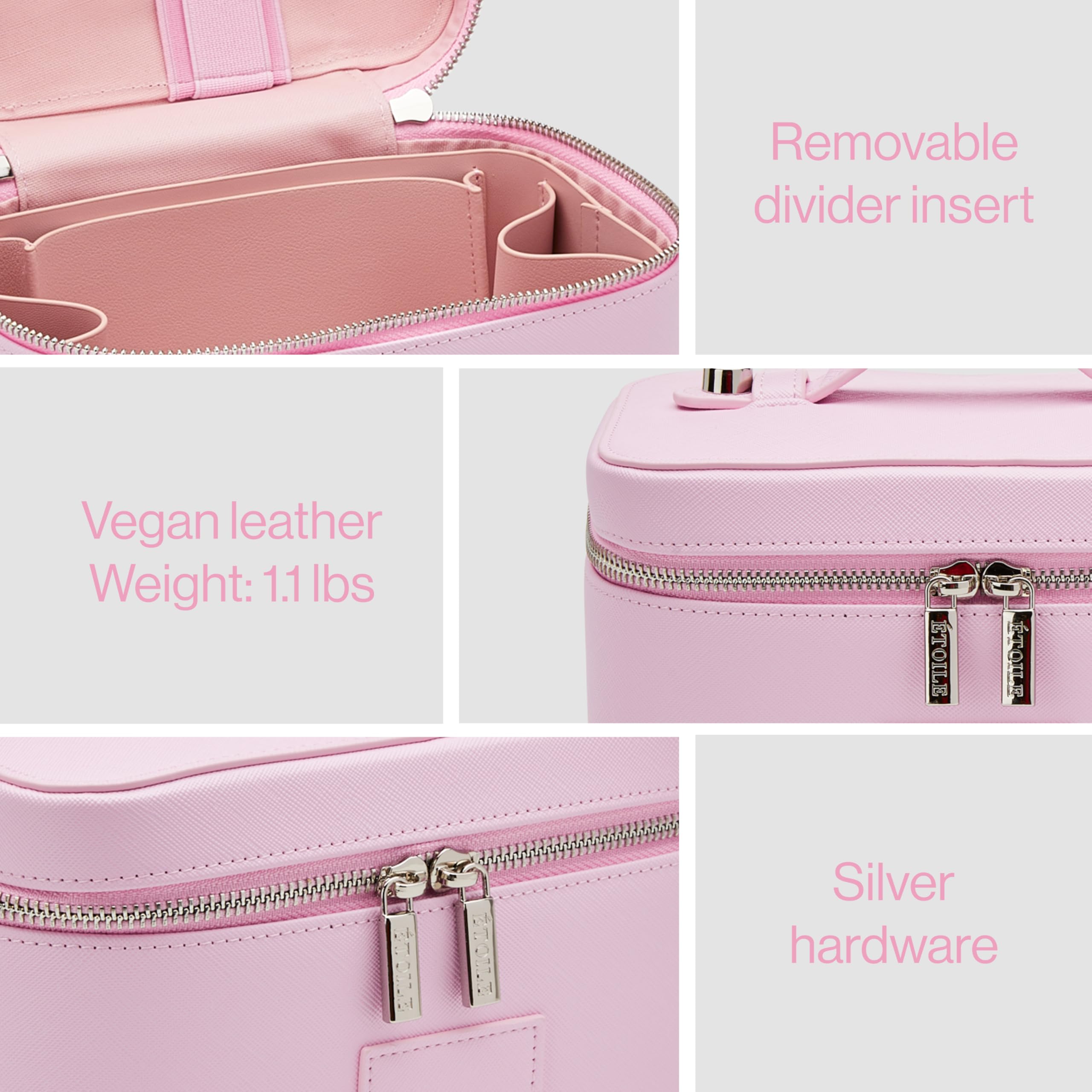 ETOILE - Mini neceser elegante organizador de maquillaje de viaje con separadores extraíbles, Lavanda, Mini estuche de viaje para cosméticos