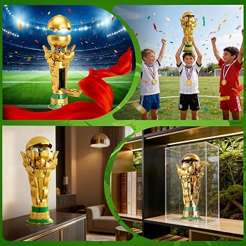 Soccer Trophy Building Set for Kids 8+ (446 Pieces) STEM Golden Football Cup Model with Opening Sphere & Hidden Mini Balls Collectible Display for Home Office Desk, Birthday Gift for Sports Fans