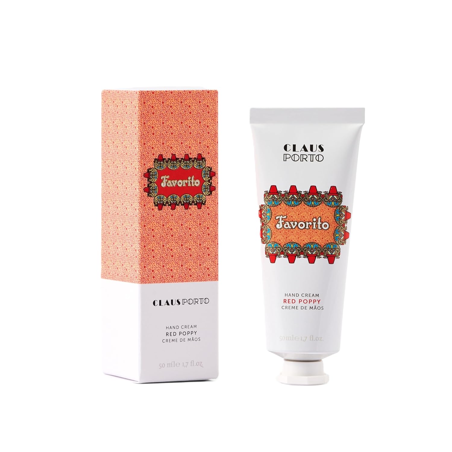 Claus Porto - Favorito Red Poppy Hand Cream | Silky, Fast-Absorbing, Nourishing | Softens Cuticles | Restorative, Aromatic, Floral (50ml | 1.7 oz) New Packaging