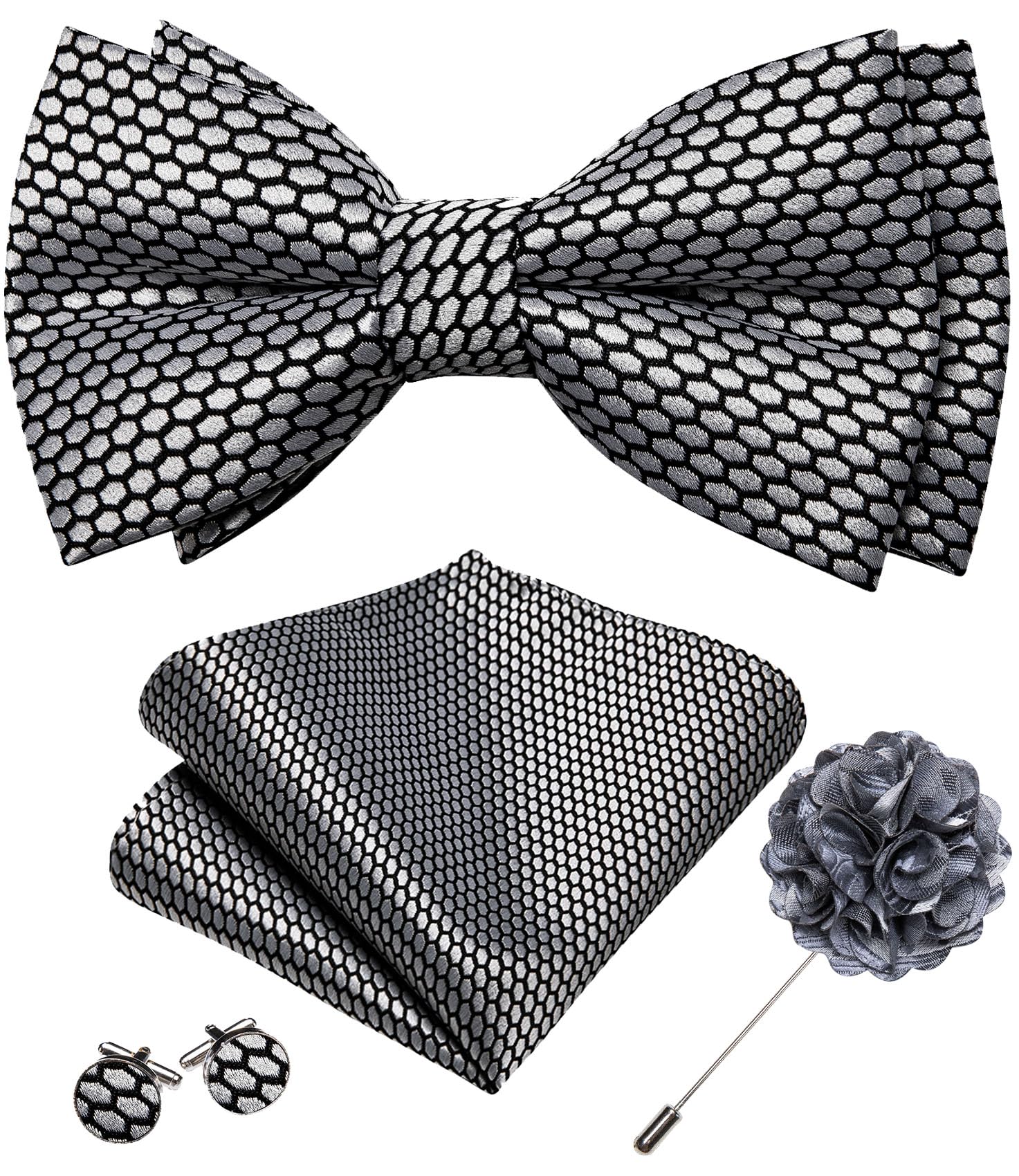YOHOWA Mens Bow Tie Paisley Coloful Pre-tied Bowties Handkerchief Cufflinks
