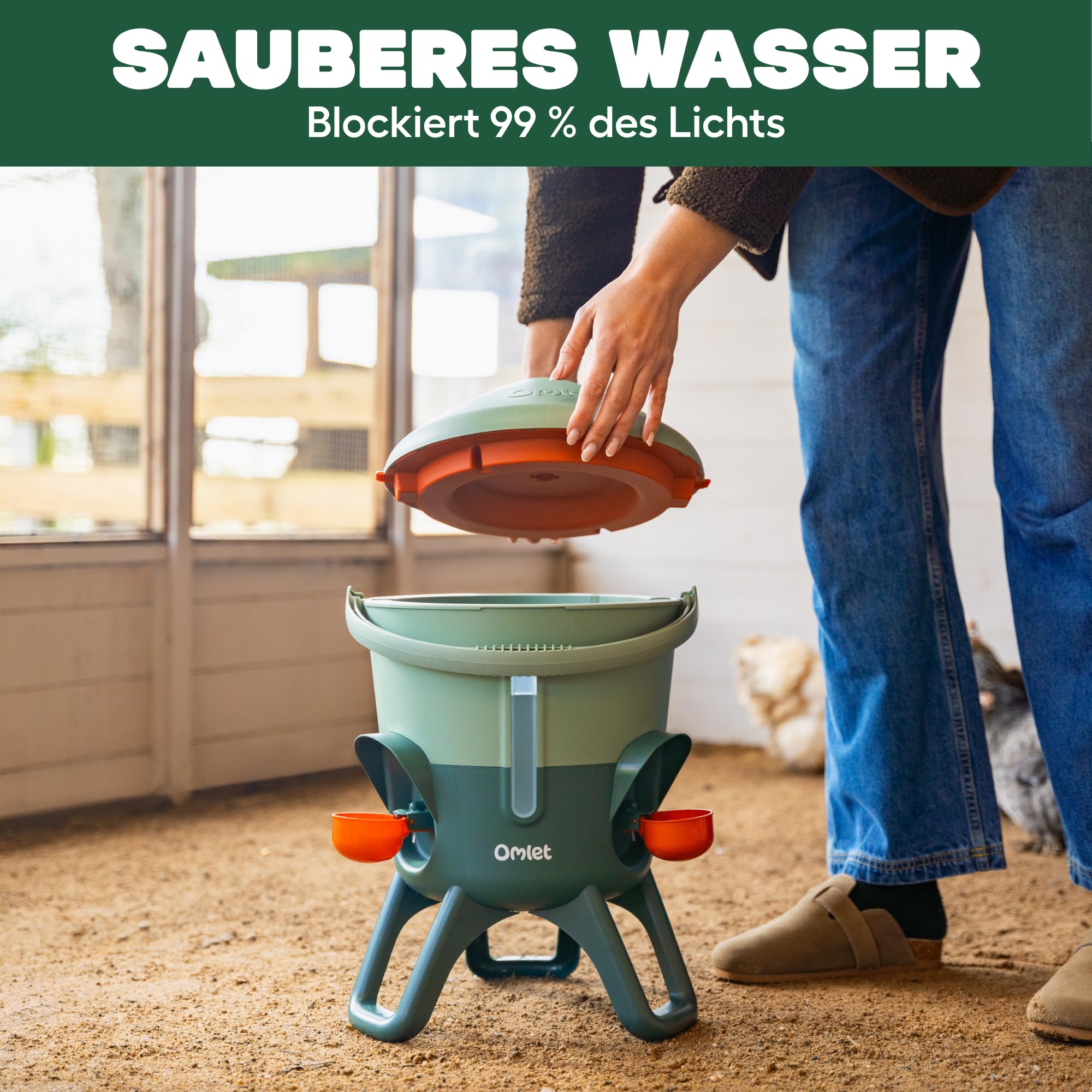 Omlet Isolierter Wasserspender für Hühner 5,5 Liter | Automatische Geflügeltränke für Hühner | Sauberes Trinkwasser | BPA-frei | Anti-Sitzkuppel | Schalen und Trinknippel inbegriffen | Salbeigrün