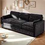 89" Cozy Cloud Couch, 3-Seater Large Modern Chenille Sofa, Black | Oversized Comfy Sleeper Sofa for Living Room, Apartment, Studio, 2 Removable Pillows