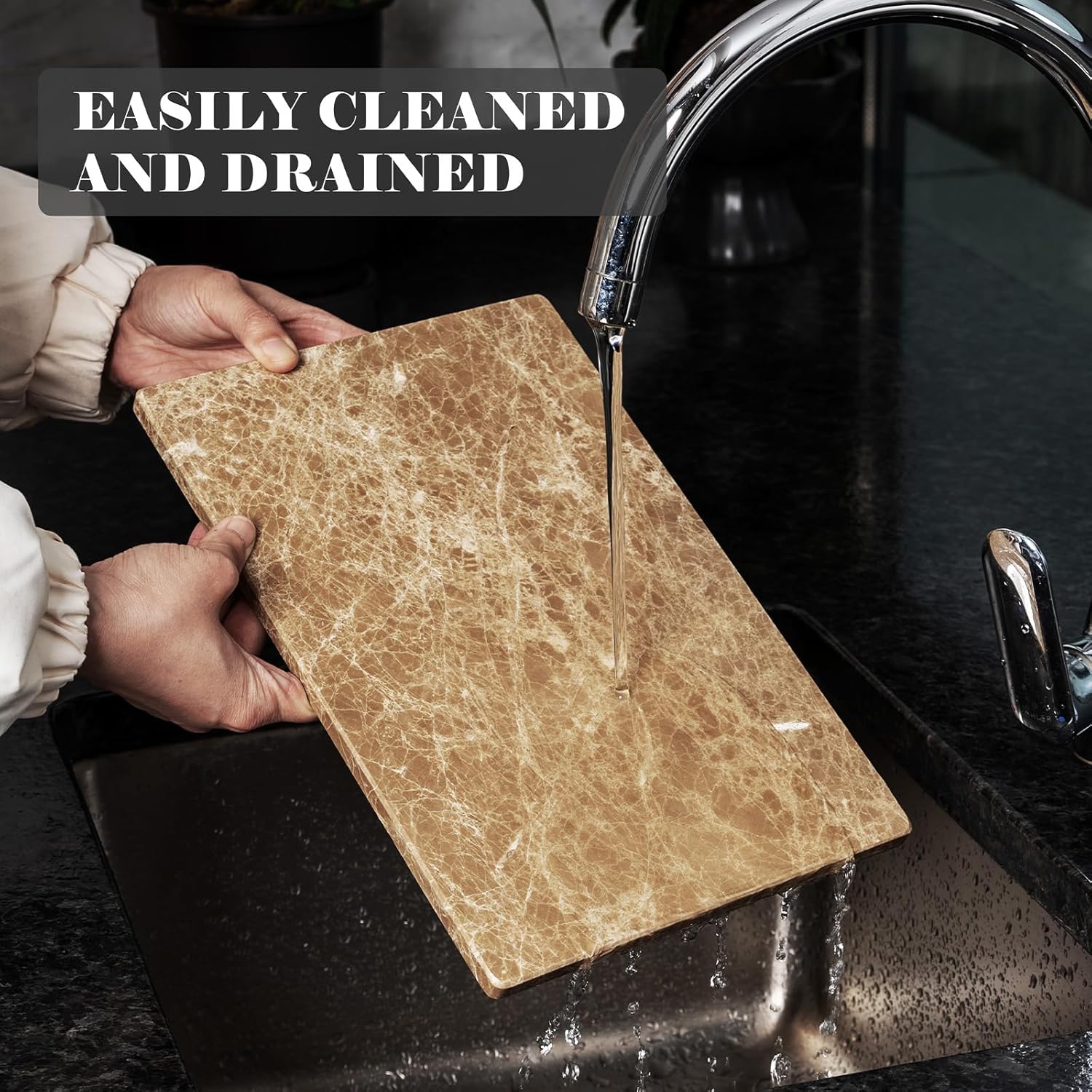 Natural Marble Cutting Boards for Kitchen - 12" x 8" Multi-Purpose Pastry Marble Tray Cheese Board Marble Slab for Counter, Bathroom Perfume Tray Jewelry Candle Plate (Light Emperador)