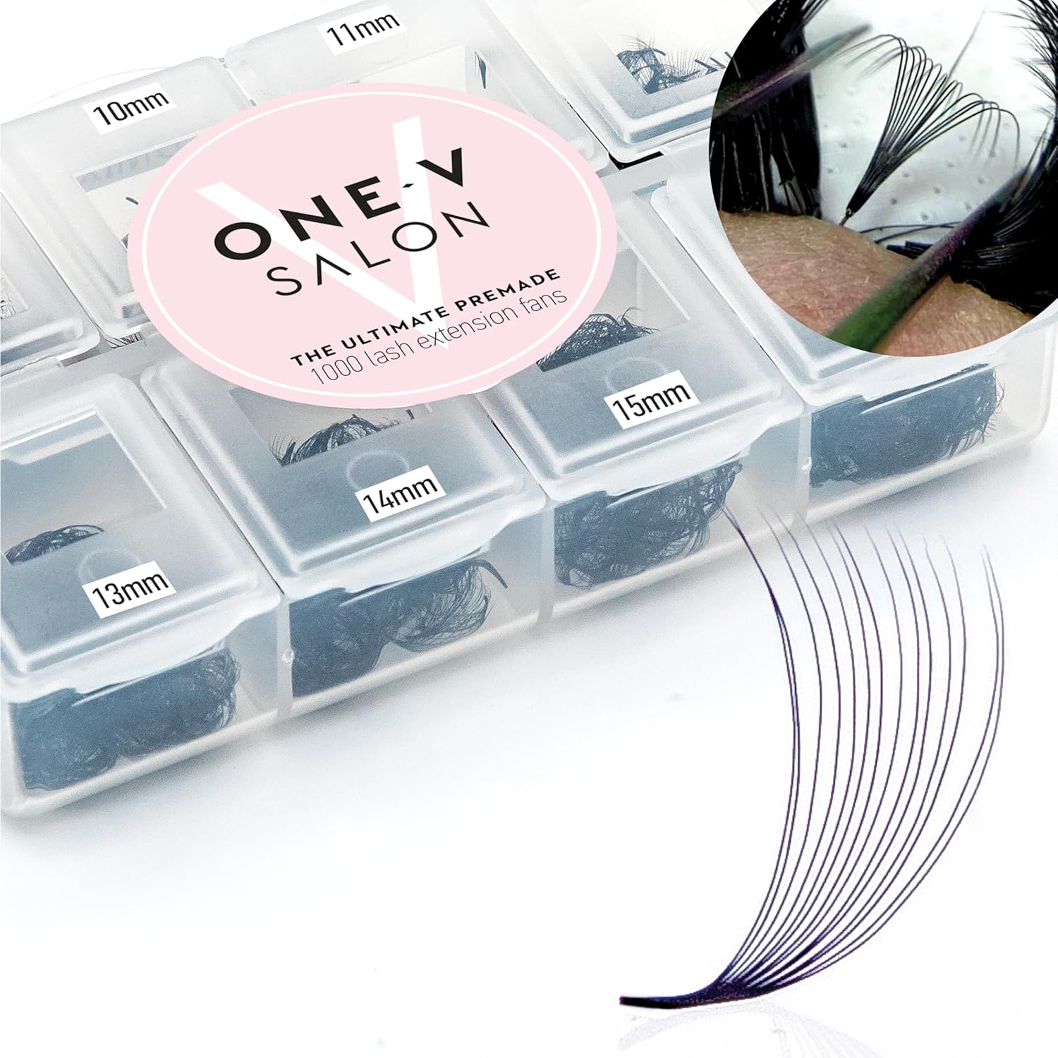 One V Salon, 1000 Loose Professional Use Premade Fans Eyelash Extensions, D Curl Volume Lashes,10D 20D 14D-0.05 Thickness, 9-16mm Fluffy Handmade Fan Mixed Tray