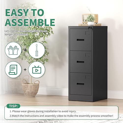 Miniatura 5 de VIYET Archivador móvil de 2 cajones con cerradura, archivador de metal debajo del escritorio para oficina en casa, archivador pequeño de acero con 2