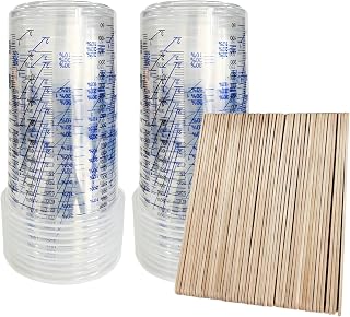 Medidores Transparentes Con Escala, 20 Stück 1000 ml Lackmischbecher mit 50 Mischstäbchen, Mischbecher Epoxidharz, Vaso Medidor, für Liquid, Flüssigkeiten Mischen Harz, Pigment, Transparent