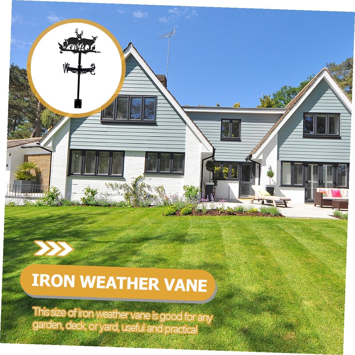 Metal Elk Weathervane Wind Direction Indicator for Lawn and Garden Outdoor Décor Metal Mount, Decorative Yard Weathervan Suitable for Roof and Patio Use