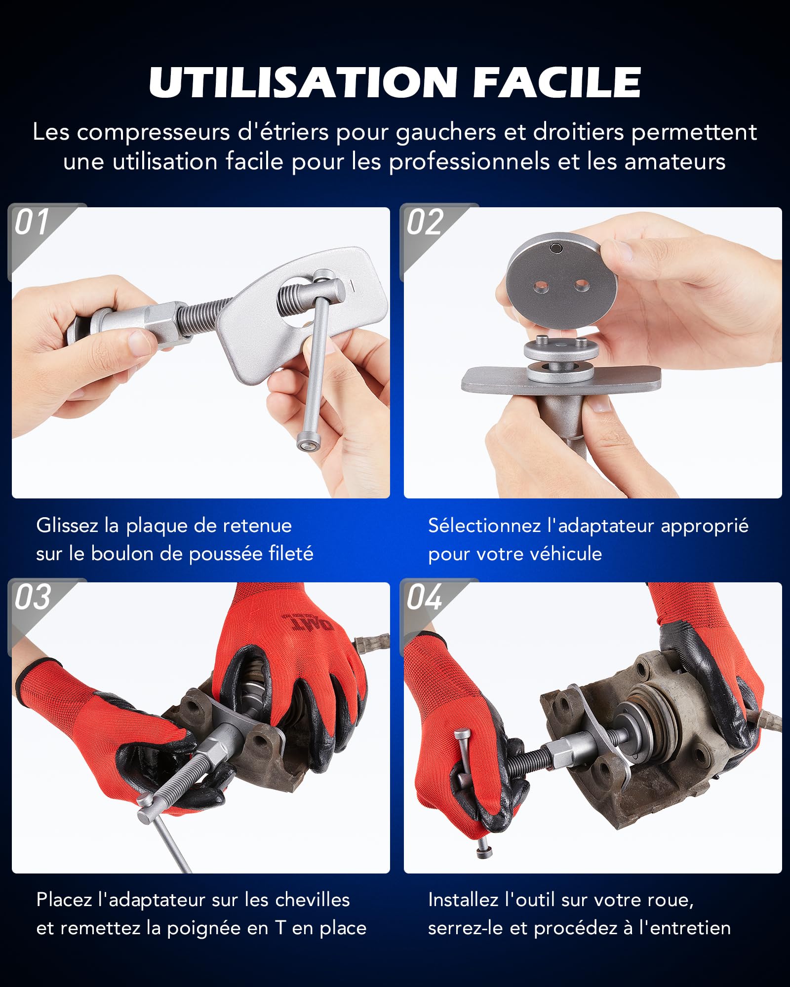 Orion Motor Tech 24Pcs Kit d'Outils de Repousse Piston Étrier de Frein avec Boulons de Poussée Plaques de Retenue Supports d'Étrier 18 Adaptateurs de Disque Outils de Mécanicien avec Mallette, Rouge