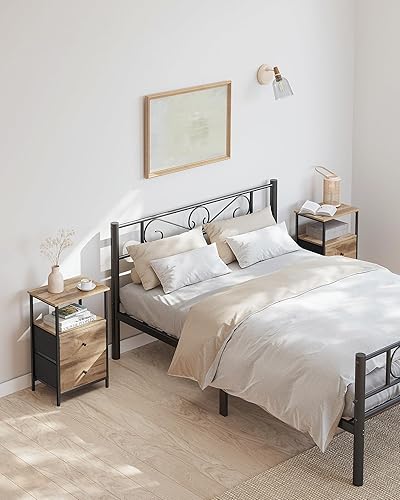 Miniatura 4 de VASAGLE Mesita de noche, mesa auxiliar con 2 cajones de tela, mesa auxiliar de 24 pulgadas de alto con estante de almacenamiento, dormitorio, marrón