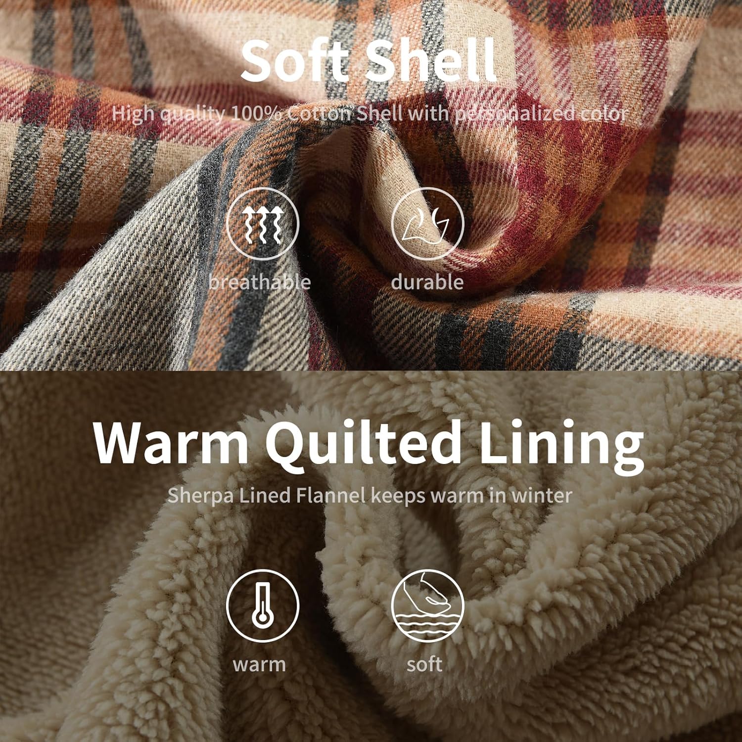 Men's Cotton Plaid Shirts Jacket Fleece Lined Flannel Shirts Sherpa Button Down Jackets with Hood for Men - Image 6