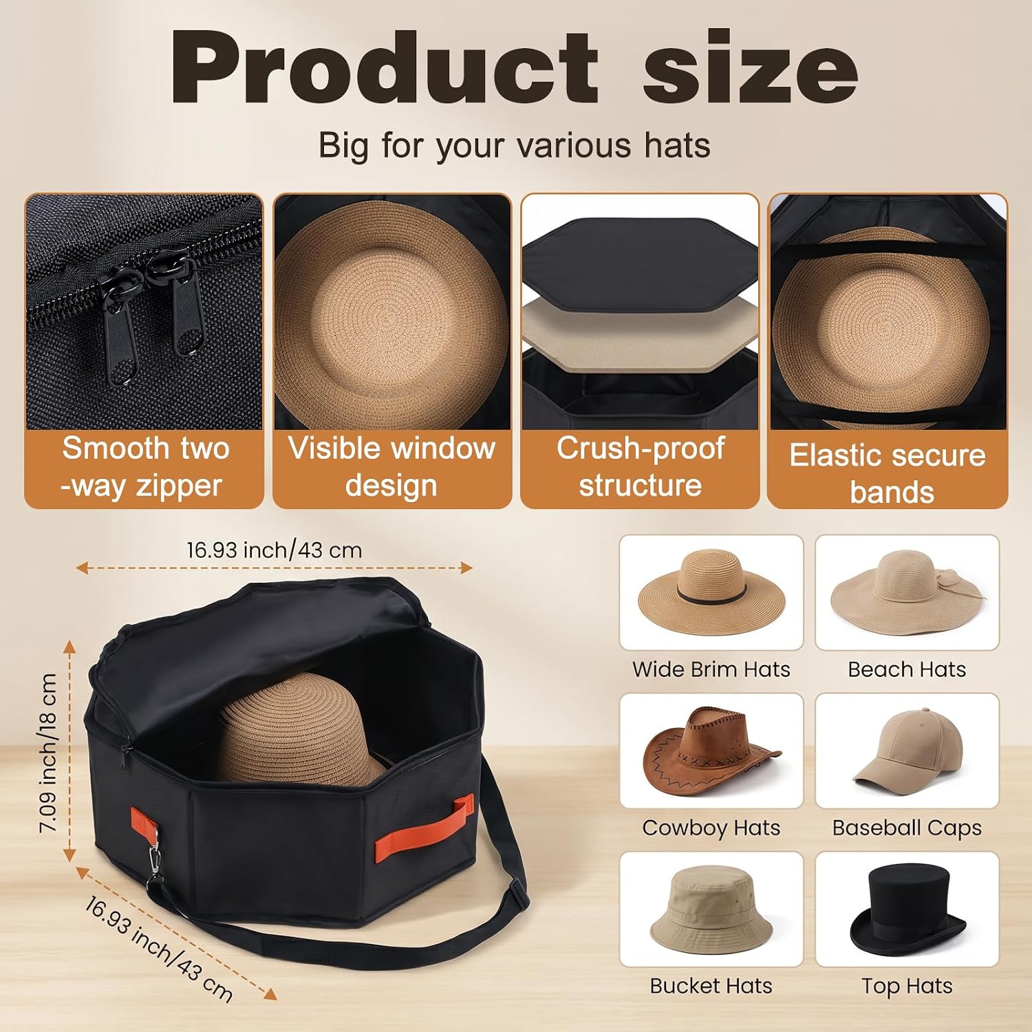 2 Pcs Cowboy Hat Box for Storage, Foldable Sturdy Hat Case for Travel