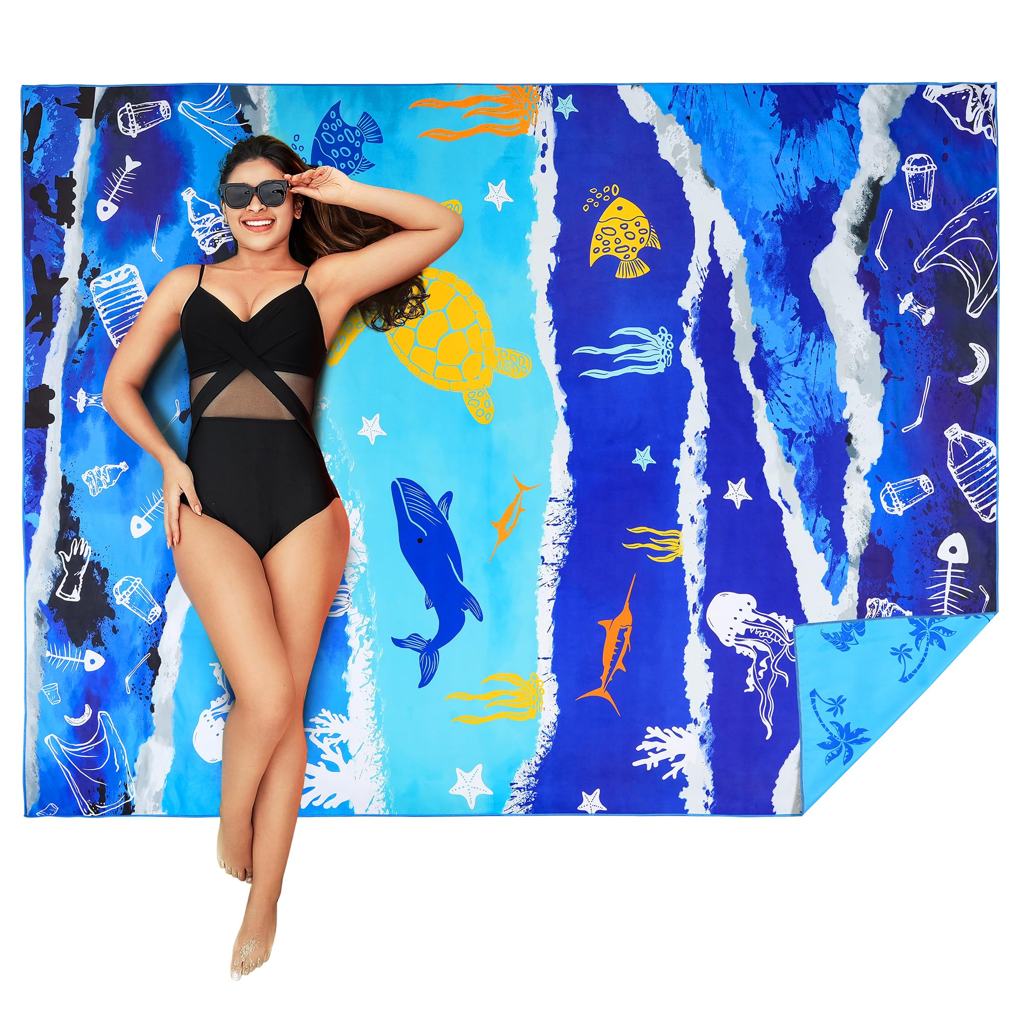 Winthome Oversized Beach Towel, Extra Large Microfibre Beach Towel for Adult, Double Sides Sand Free Quick Dry lightweight Travel Swimming Towel(Ocean, 152×203cm - 1 pack)