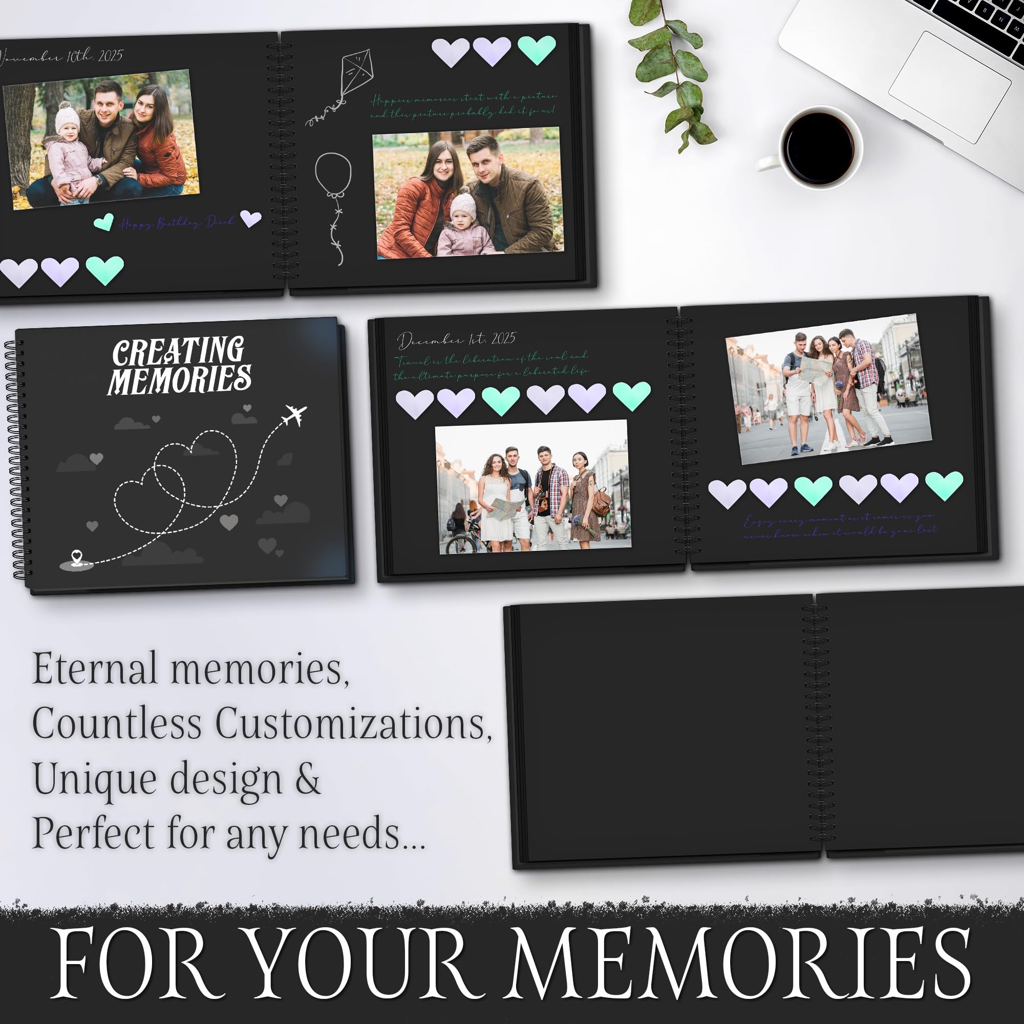 10x8 Scrapbook Papier Scrapbook Album 40 Seiten 20 Blatt Schwarz Spiralen Hardcover Kraftpapier Scrap Book Fotobuch Erstellen Erinnerungen Fotoalbum Bilderbuch