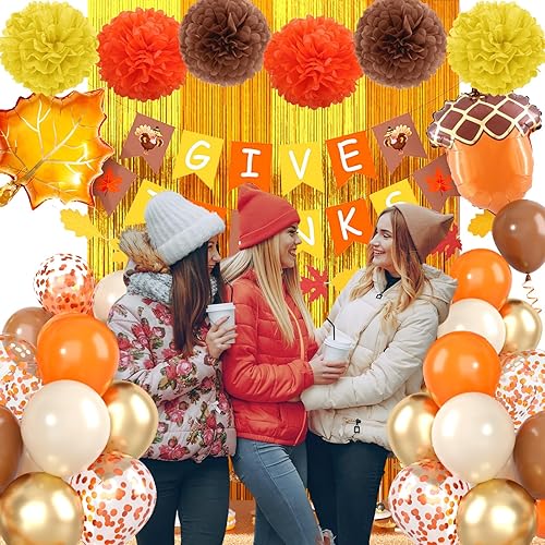 Miniatura 8 de Set de Decoraciones para Fiesta de Otoño y Acción de Gracias, Incluye Bandera de Dar Gracias, Cortina con Flecos, Flores de Papel, Guirnalda de