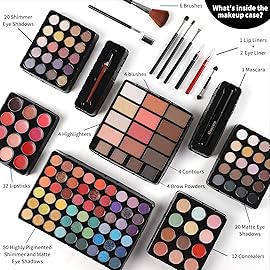Makeup Gift Set For Women Girls, All in One Full Makeup Kit with Eyeshadow, Lip Gloss, Concealer, Blush, Contour, Highlighter Brushes Liquid Lipsticks Eyebrow Pen Mascara Eyeliner Pencil (Cerise Set)