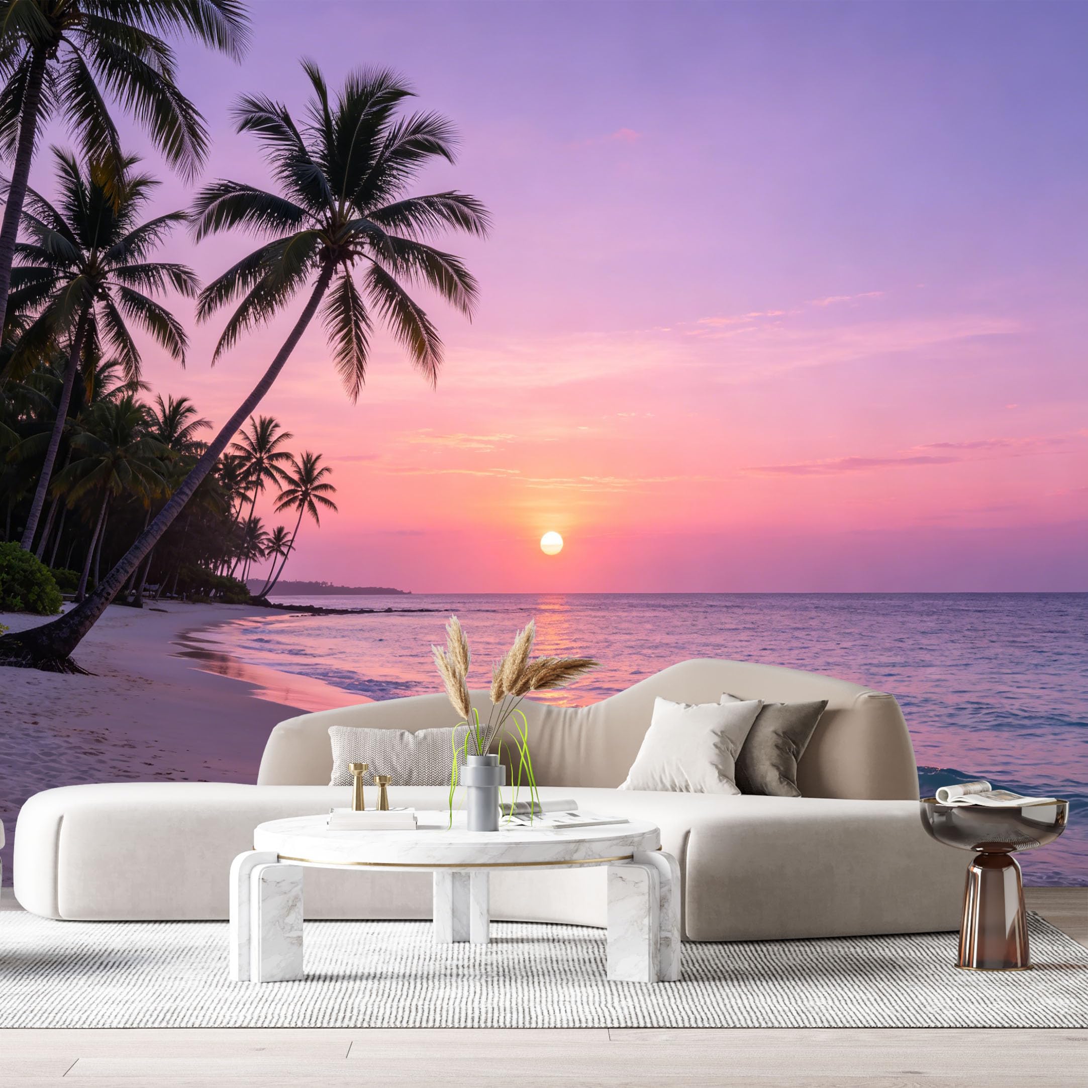 Custom Size Wall Murals Tropical Beach Sunset Coastal Ocean Marine Palm Trees SelfAdhesive Wall Fabric Removable Large Wallpaper for Photo Living Room