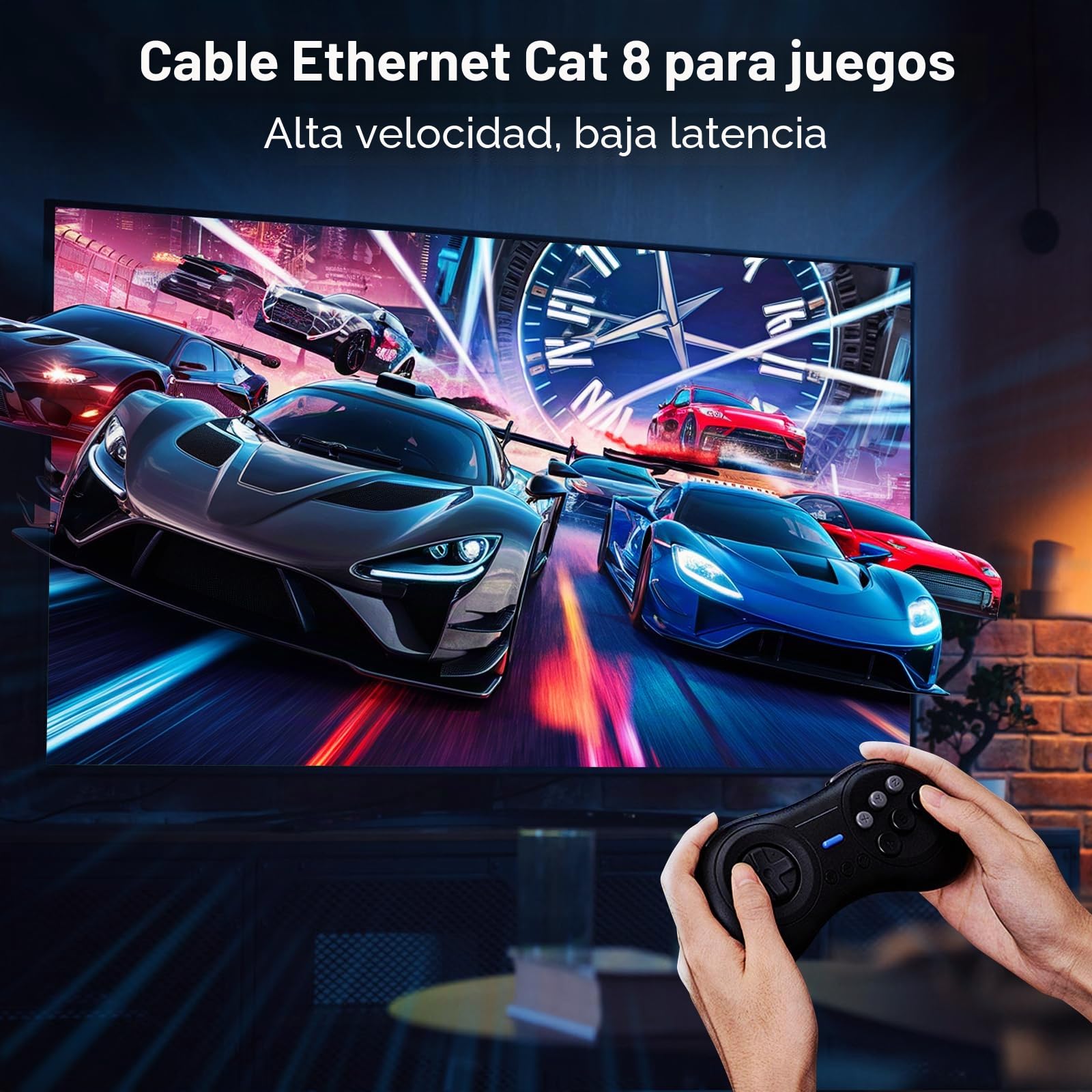 Cable Ethernet Cat 8 5 Metros, Cable de Red Cat 8, Cable Internet RJ45, Cable LAN Alta Velocidad 40Gbps 2000MHz, Ethernet Cable Trenzado Compatible Cat 7 Router Modem WIFI