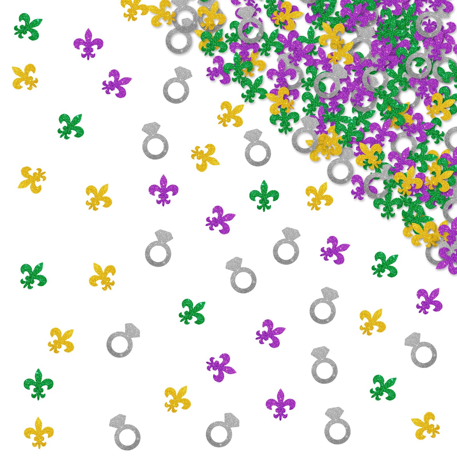 120pcs Mardi Gras Bachelorette Confetti, NOLA Bachelorette Party Decoration, Diamond Ring Paper Scatter, Silver Glitter Carnival Masquerade Table Decor, Bridal Shower Party Supplies