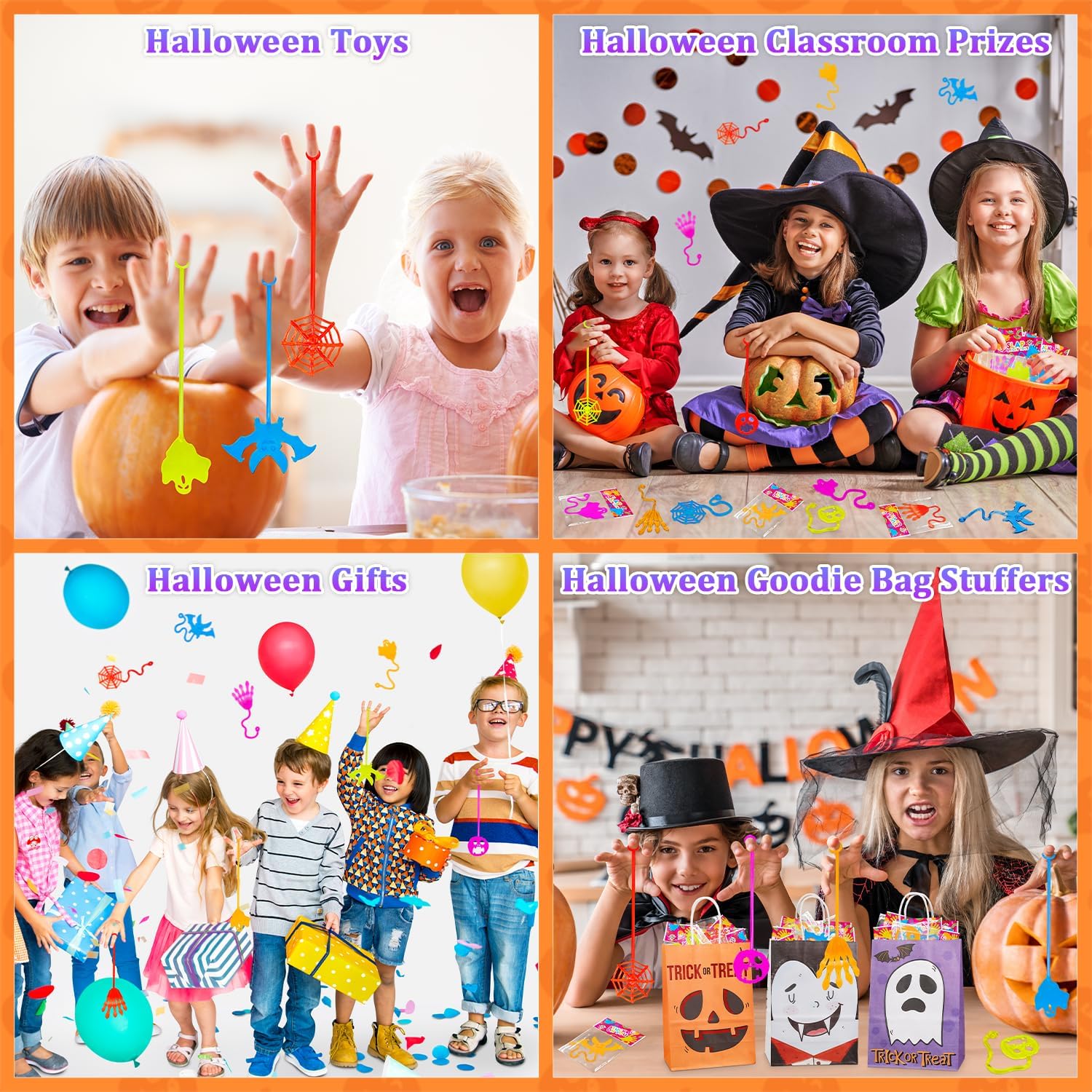 200 PCS Halloween Toys Gifts Bulk for Kids, Sticky Hands Party Favors Supplies Prizes for Toddlers, Non Candy Treats Handouts Items, Boo Trick or Treat Basket Buckets Stuffers Fillers for Boys Girls