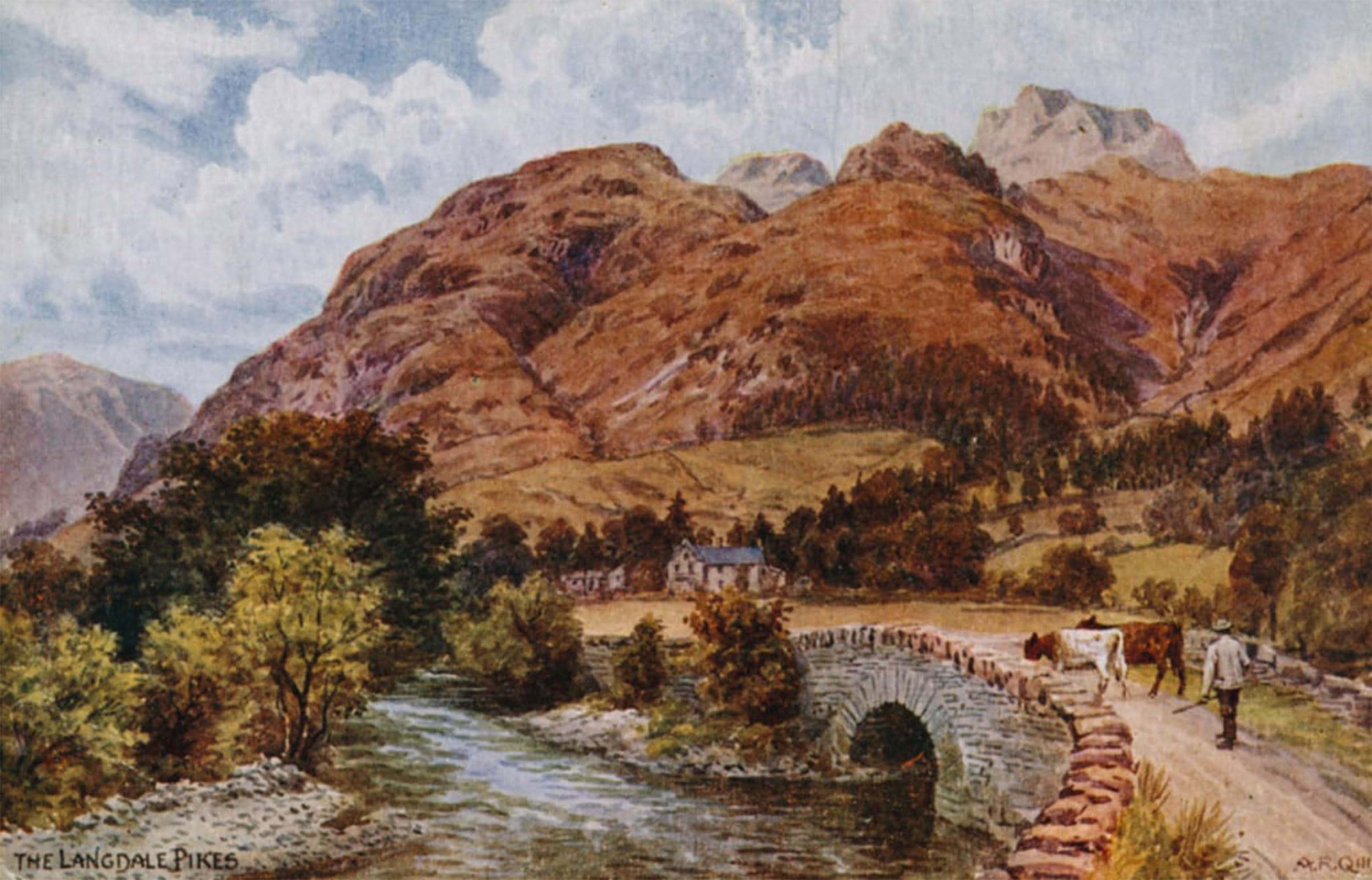 RZHRHJES Vintage Picture Wall Picture Painting Print Poster the Langdale Pikes by Alfred Robert Quinton Abstract Wall Art Painting for Office Decor 60x90cm