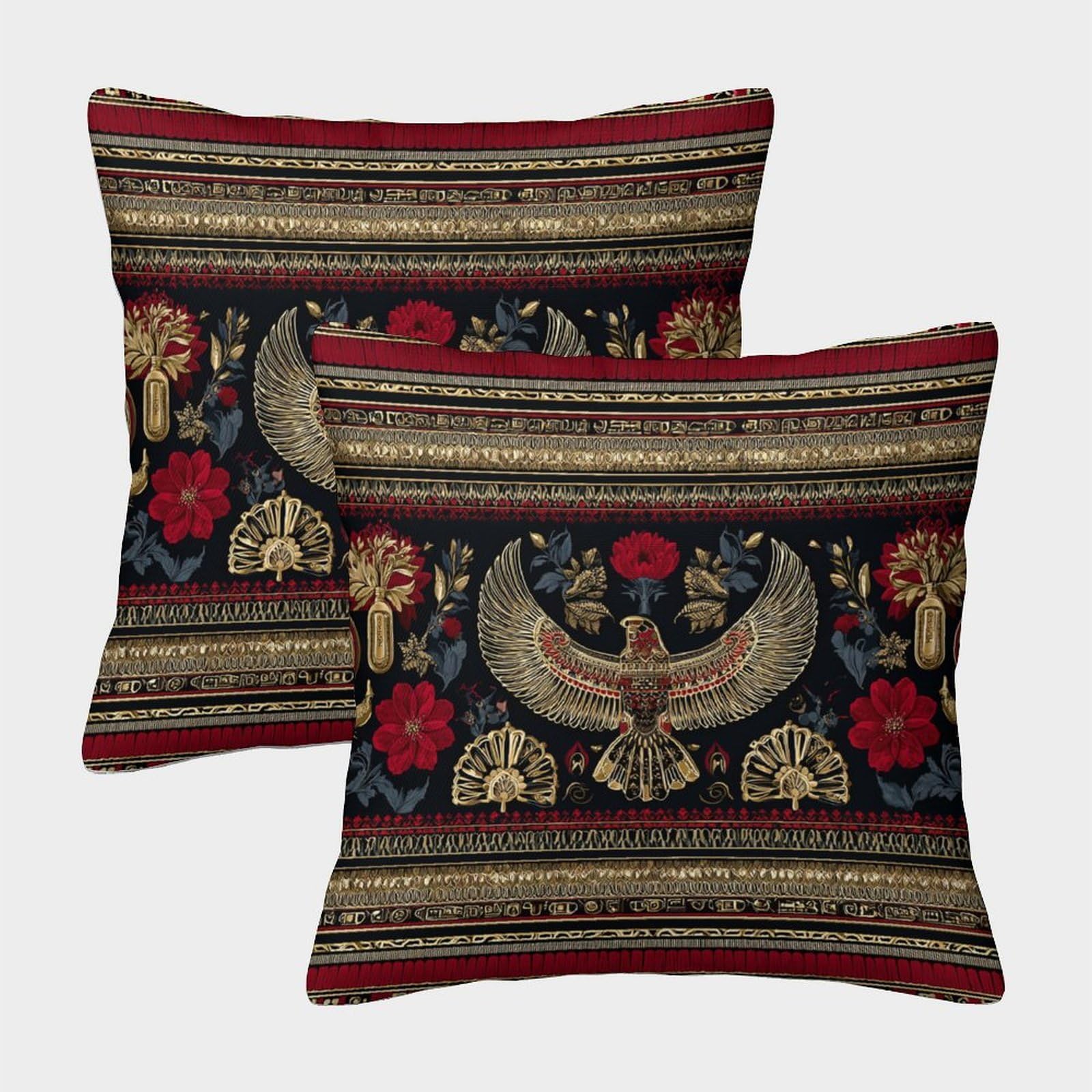 kaiyun 2 Pack Digital Printing 3D Ancient Egyptian Pharaoh Motifs, Hieroglyphic Elements Theme Square Cushion Cover 40x40cm Suitable for Outdoor Home Bed Decoration Pattern