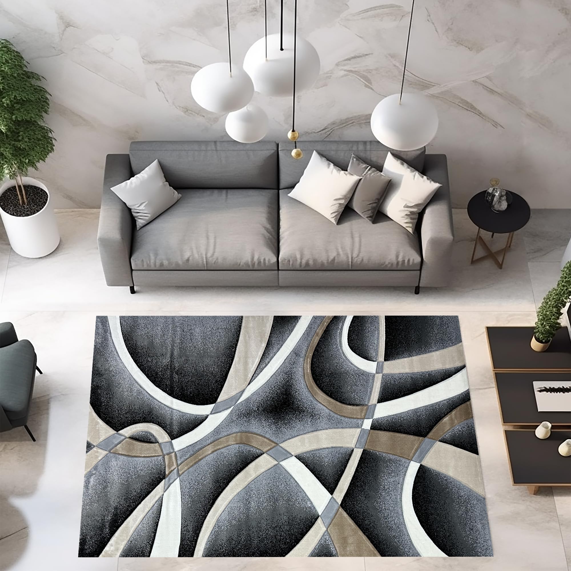 Abstract Rug 8x10 Modern Rug Contemporary Area Rug Large Premium Quality Rug Colorful Thick Carpet for Living Room 2305 Sand Beige Grey