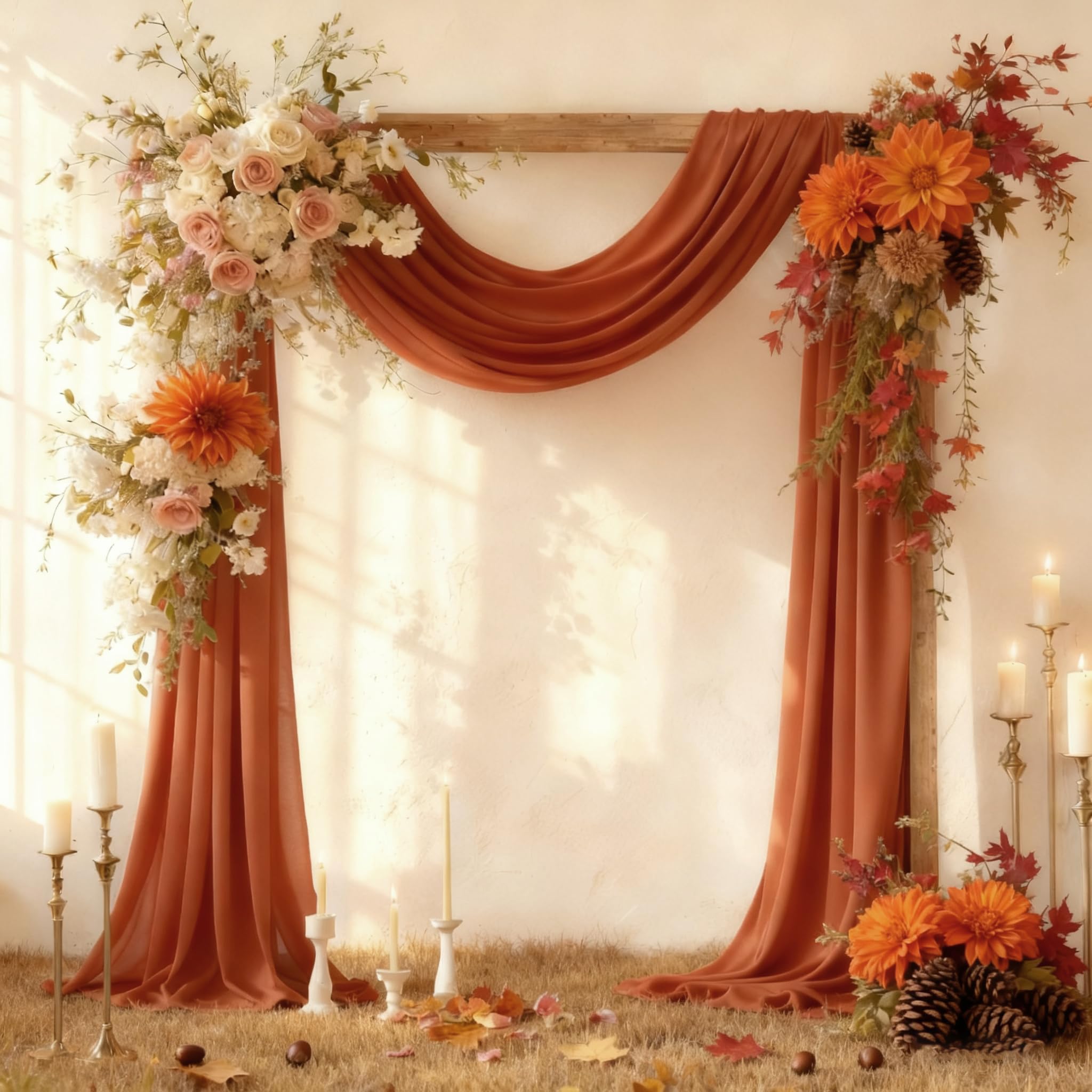Wedding Arch Draping Fabric 28" x19FT, Sheer Chiffon Fabric Backdrop,1 Panel Terracotta Drapes for Wedding Ceremony Decor, Decorative Arch Drapery for