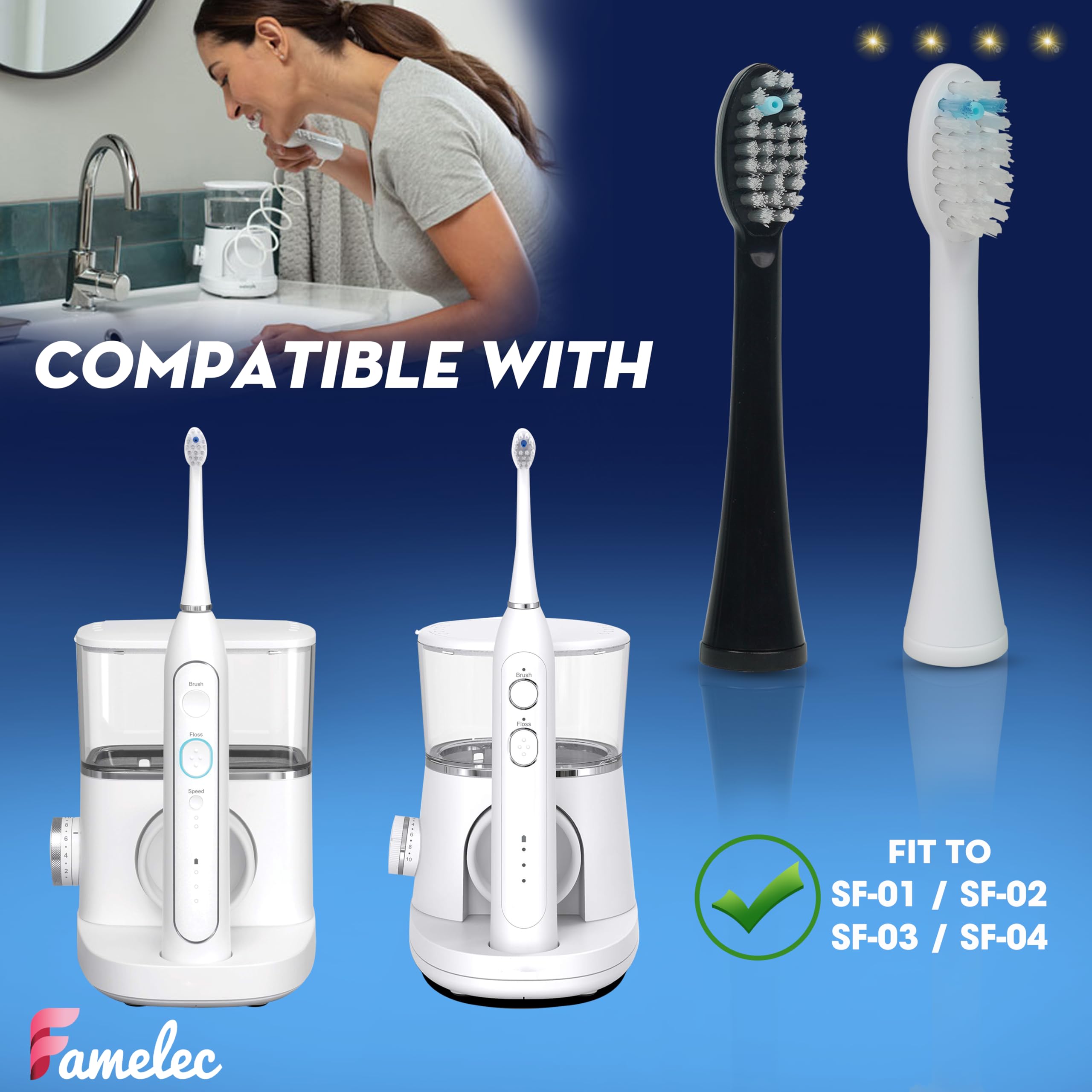 Zahnbürstenköpfe für Waterpik Sonic Fusion 2.0 Ersatzköpfe, passend für SF-01 SF-02 elektrische Zahnbürste Waterpik Ersatzköpfe, für Waterpik Sonic-Fusion Bürstenköpfe (Schwarz & Weiß, Medium)