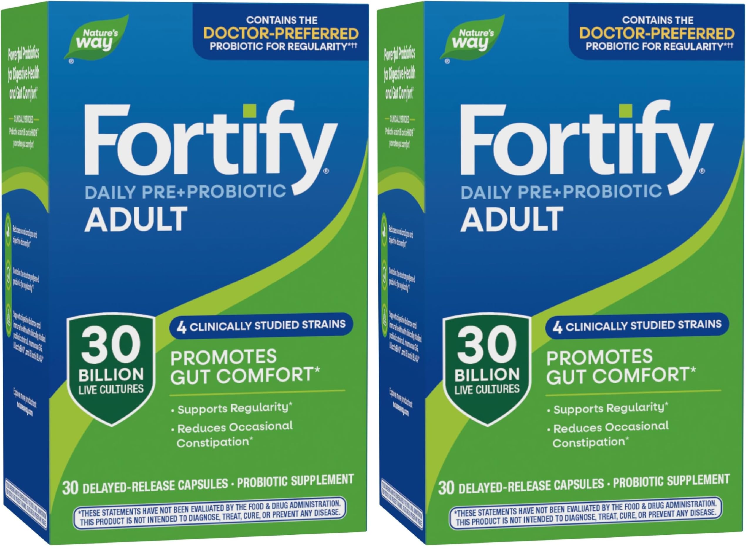 Nature's Way Fortify Daily Pre+Probiotic Adult 30 Billion, Probiotics for Immune and Digestive Health Support*, 30 Billion Live Cultures, 30 Capsules (Pack of 2) 30 Count (Pack of 2)