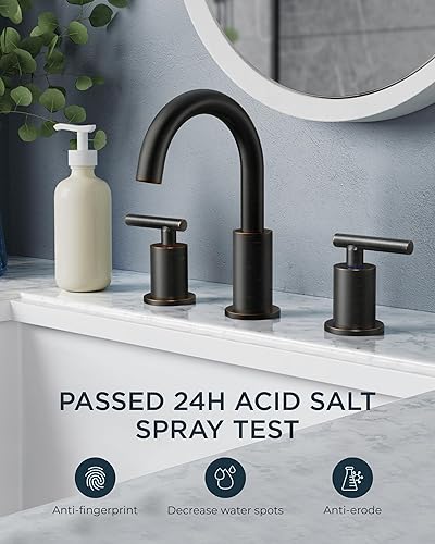 Miniatura 2 de FORIOUS Grifo de baño de bronce aceitado de 3 agujeros, grifo de lavabo de baño de 8 pulgadas, bronce aceitado con drenaje desplegable, grifo de