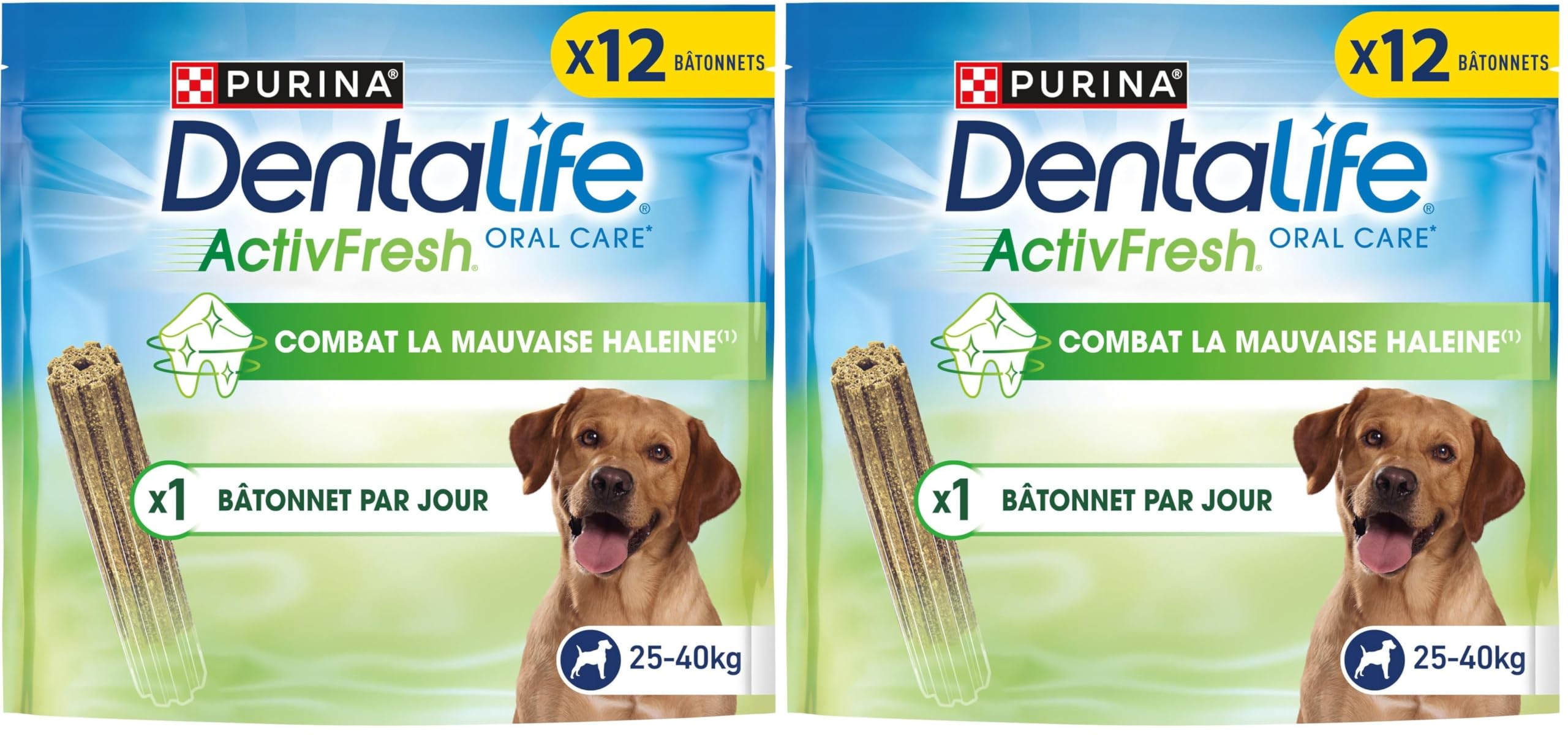 DENTALIFE | ACTIVFRESH | Dolcetti per cani adulti di grandi dimensioni | Aiuto a combattere l'alito cattivo | Sacchetto | 12 bastoncini | 426g (Confezione da 2)