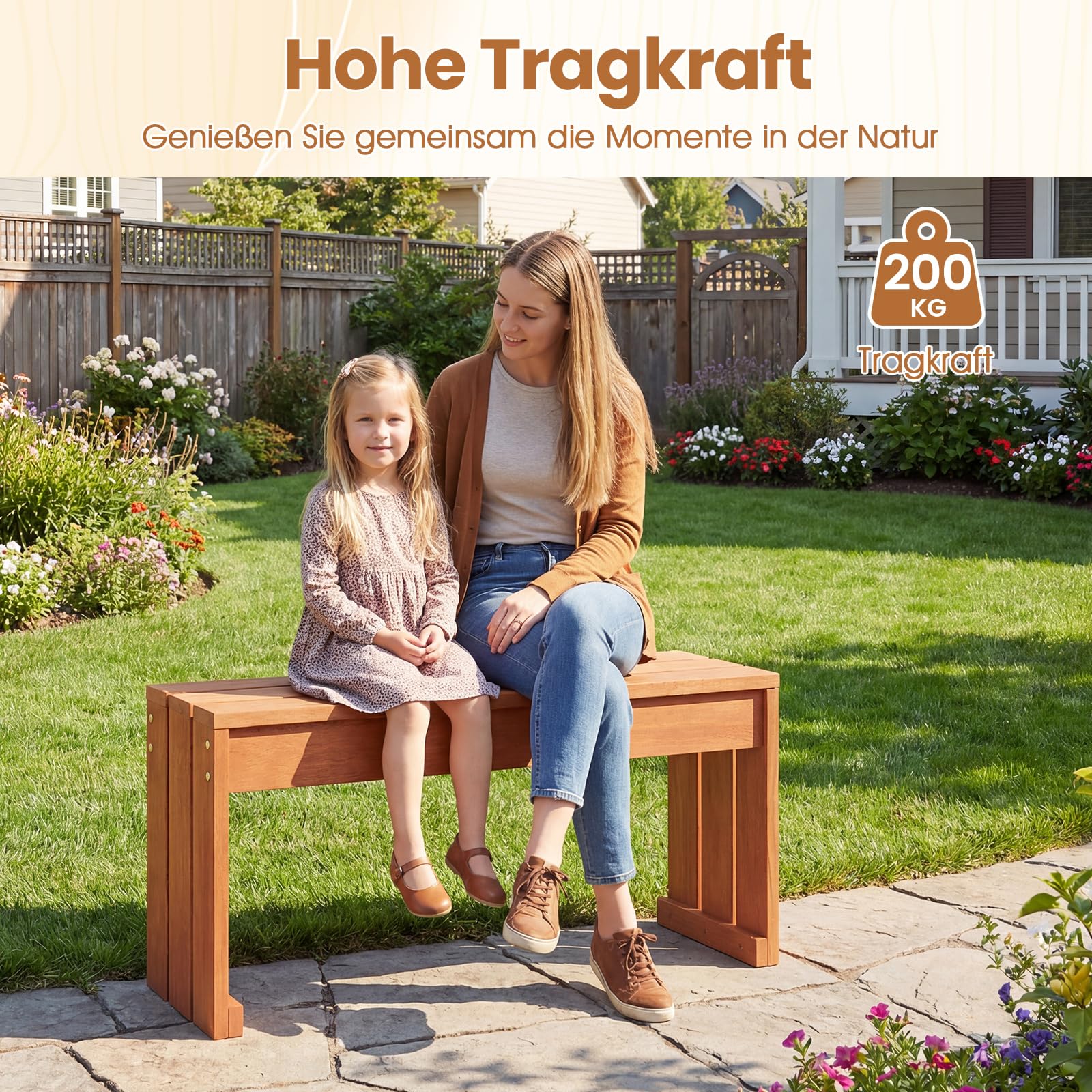 COSTWAY Gartenbank ohne Lehne, Sitzbank Holz Wetterfest, Holzbank, Balkonbank aus Hartholz, Blumenbnk für Garten, Balkon, Terrasse, 90 x 30 x 44 cm