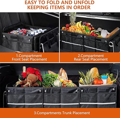 Miniatura 3 de Organizador de maletero de automóvil con bolsa térmica aislada a prueba de fugas, 4 en 1, organizador de almacenamiento portátil impermeable con
