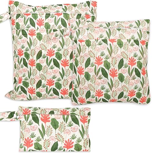 3 bolsas de tela para pañales húmedos y secos, impermeables, reutilizables, con 2 bolsillos con cremallera y asa, bolsas de lavandería lavables para