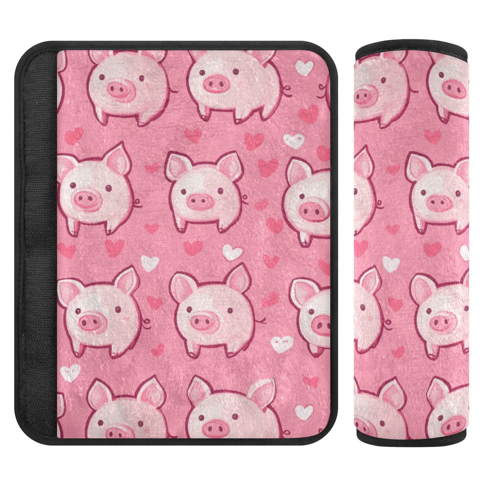 Seat Belt Covers 2 Pack Pink Piggy Car Seat Strap Covers Super Soft Pink Car Seat Neck Cover for Boys Girls Adults Babies S