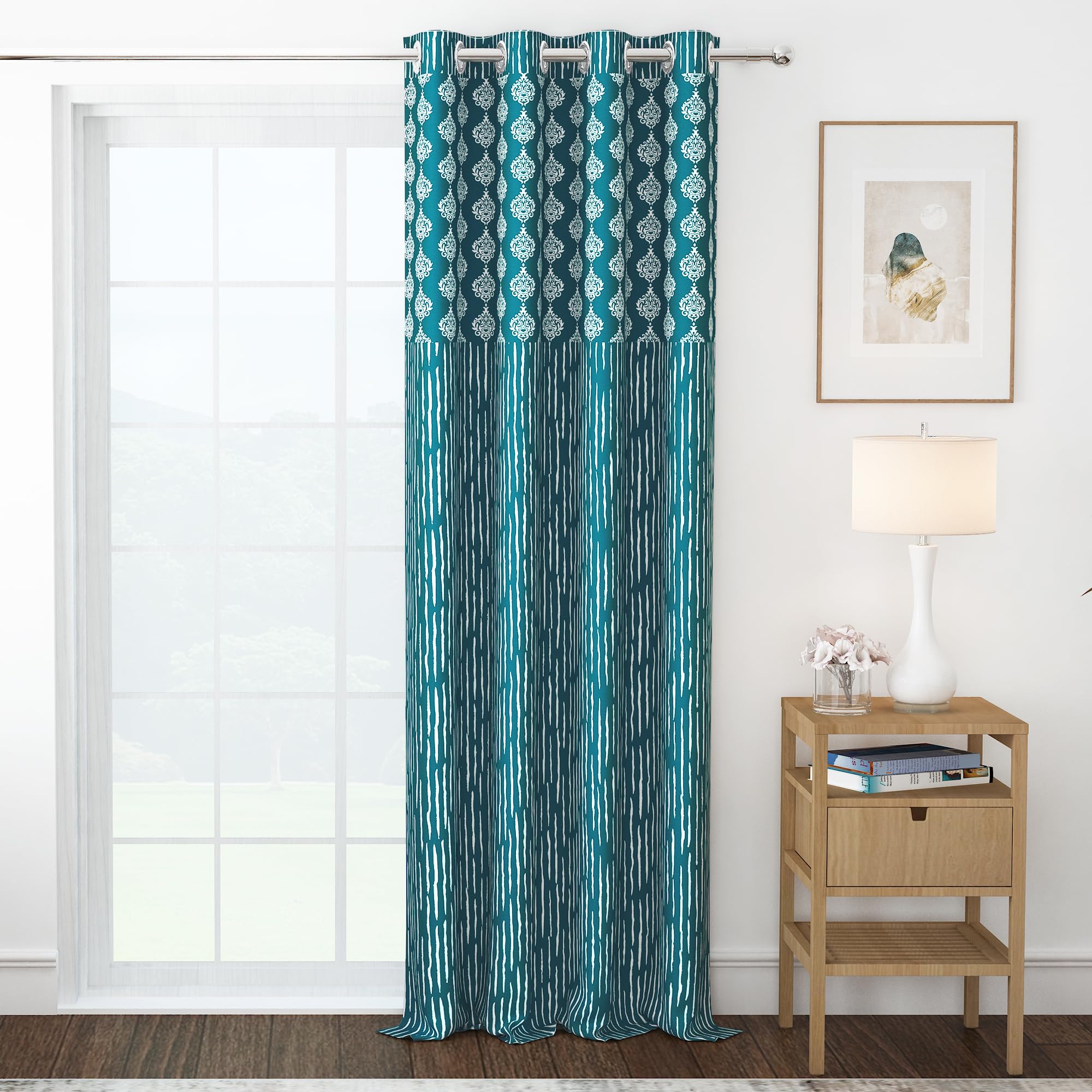 Semi Long Door Curtains 8 Feet Long Pack of 1 | Damask Printed | Medium Room Darkening Curtain | Curtains for Living Room | (118 x 242 cm, Blue & White) | Perfect for Home Décor-image-27