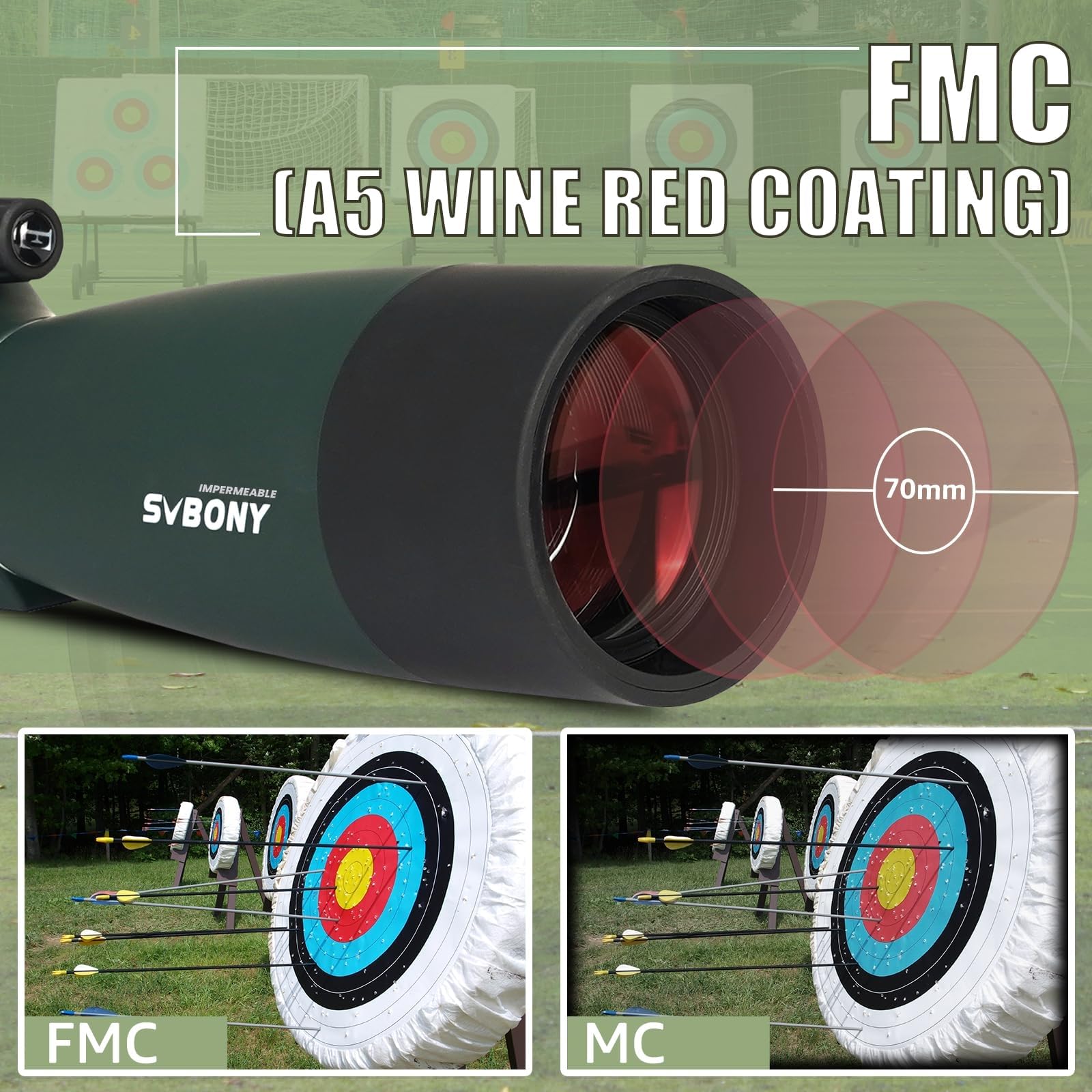 Svbony SV28PLUS Telescopio 25-75x70mm BAK4 FMC Rojo Vino con Adaptador de Teléfono