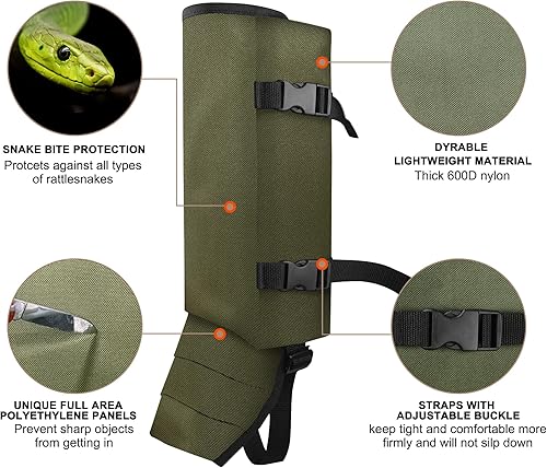 MDSTOP Protectores de piernas de polainas de serpiente, impermeables, para caza, senderismo, pesca, protección ajustable de mordeduras de serpiente
