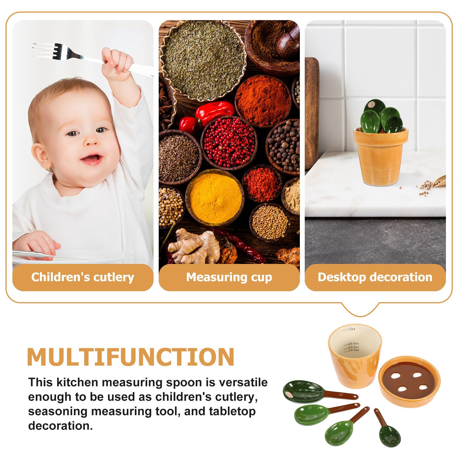 CRAFTHROU 1 Juego Cucharas Medidoras con Soporte Estilo Cactus Utensilios de Cocina para Repostería Medición Precisa para Café Especias y Condimentos