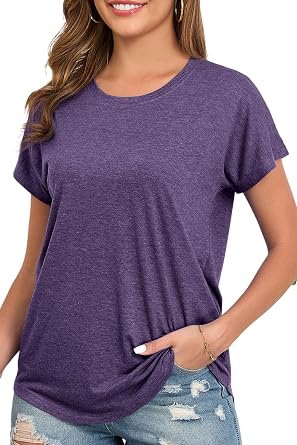 Womens Summer Short Sleeve Tops High Low Loose Casual Basic T-Shirt