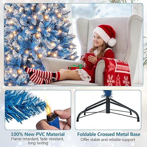 Vista 29 de Goplus 7.5ft Pre-lit Artificial Christmas Tree, Hinged Premium Spruce Xmas Full Tree with 1346 PVC Tips, 400 LED Lights, Folding Metal Stand, for