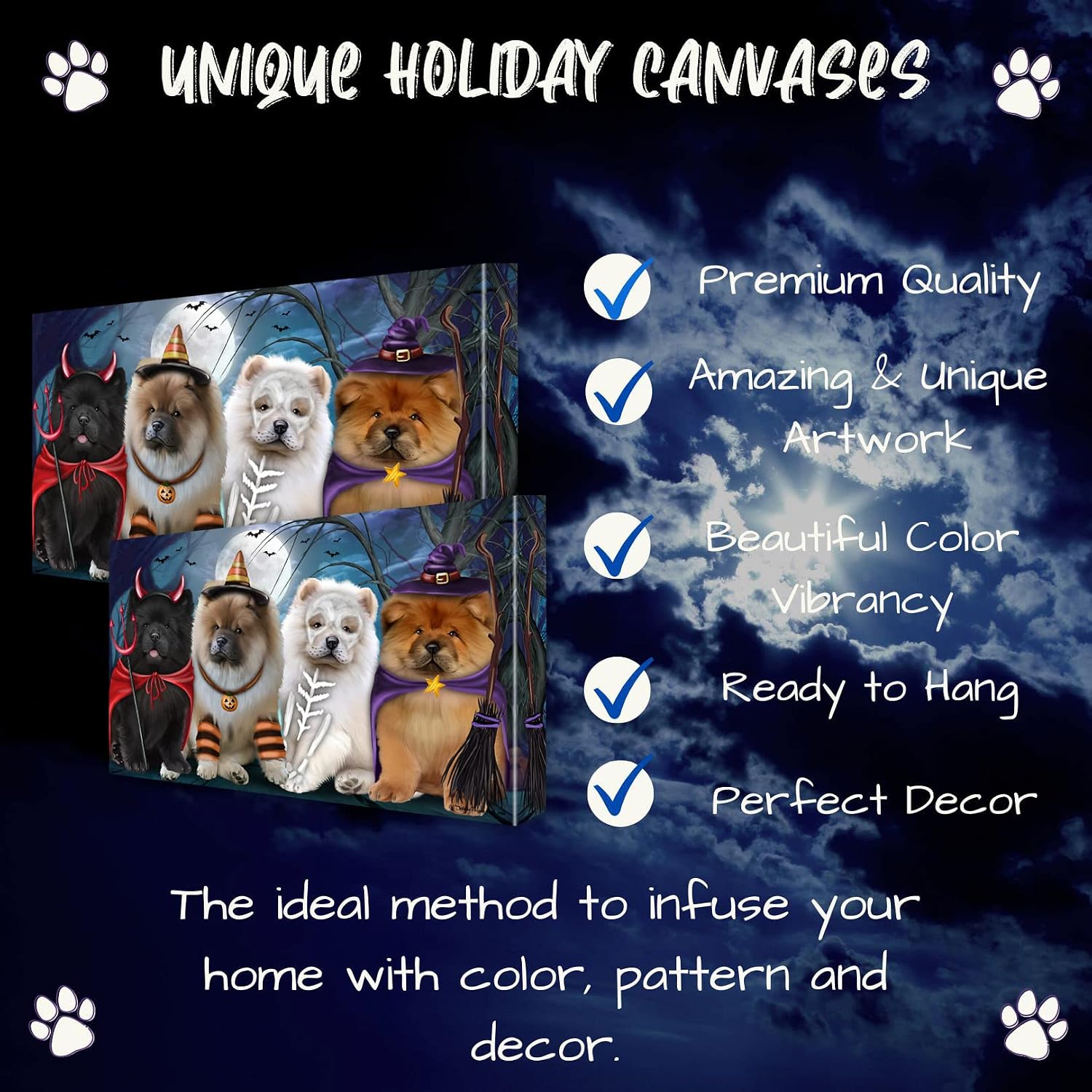 Doggie of the Day Halloween with Chow Chow Dogs Canvas Wall Art - Premium Quality Ready to Hang Room Decor - Flat Rolled 8" x 10"