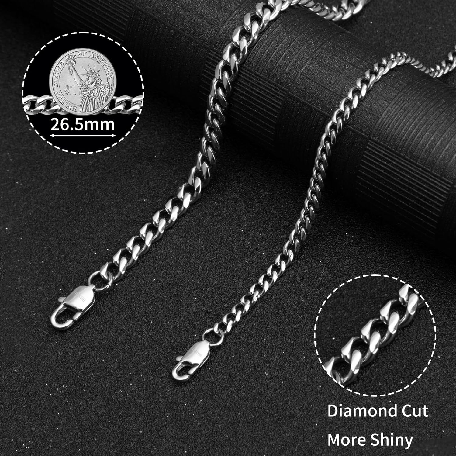 3.5-5mm Width Cuban Link Chains for Men Silver Stainless Steel Necklace Chain Mens Necklace No Tarnish，Mens Jewelry，Send Gift Box Valentine's Day 20/22/24 Inch Length - Image 6