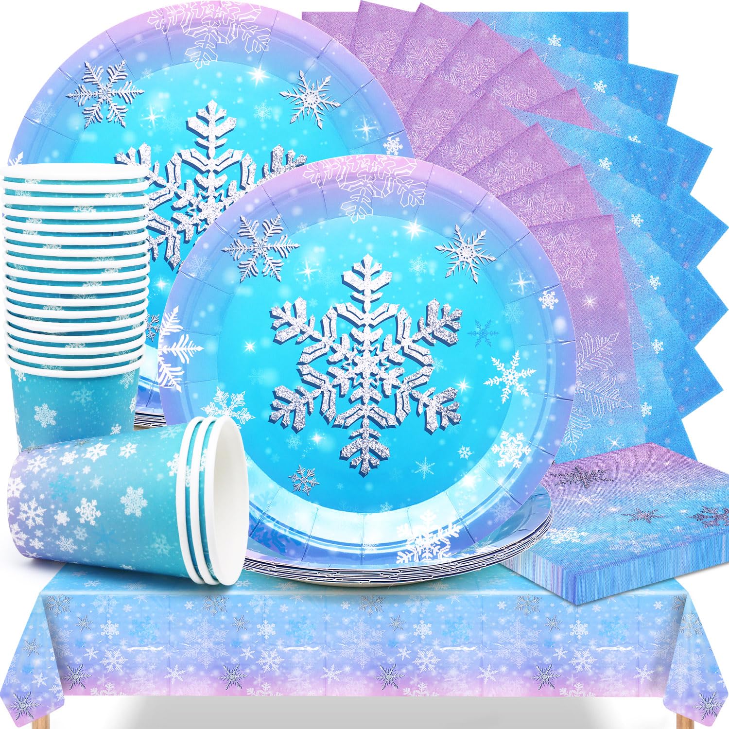 61 Pz Frozen Stoviglie Decorazioni, Stoviglie per Feste di Frozen, Piatti Fiocchi Neve, Bicchieri, Tovaglioli e Tovaglie, per Decorazioni Frozen Compleanno, Feste Natale Forniture