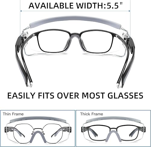 Miniatura 8 de Gafas de seguridad sobre anteojos, anti niebla, gafas protectoras con marco ajustable para hombres y mujeres
