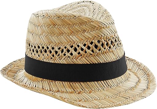Beechfield B730 Straw Summer Trilby Black