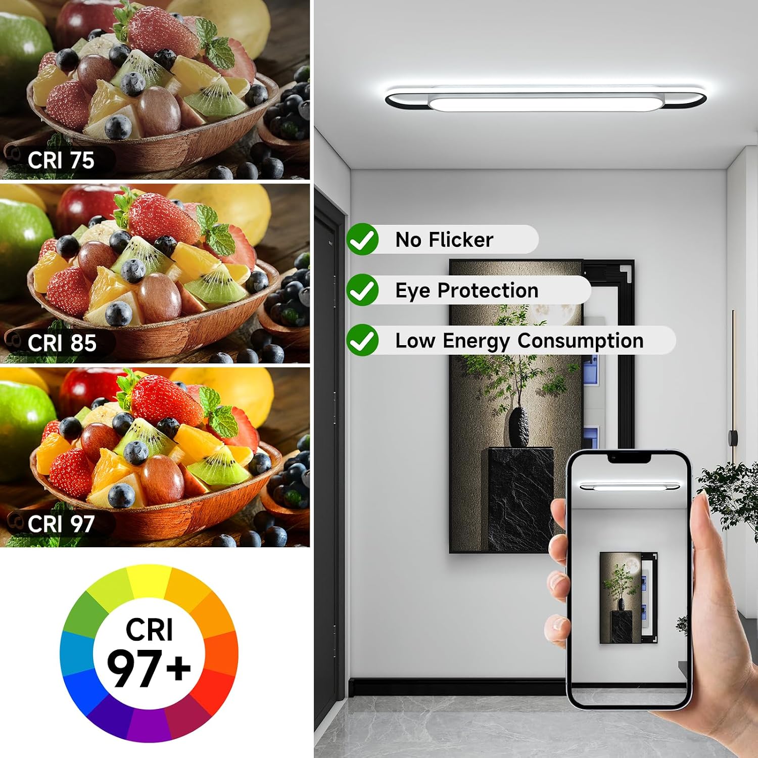 4Ft Cool White Modern LED Ceiling Lighting,65W Metal Linear Ceiling Lamp,6500K High Brightness Simple Long Light for Kitchen Dining Living Room Laundry, Garage Cloakroom Lighting (48Inch)