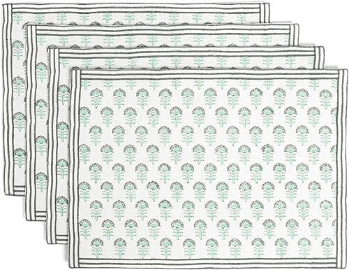 Miniatura 12 de over&back Juego de 4 manteles individuales estampados a mano - Tapete colorido para mesa de comedor - Cada mantel individual es único - 100% algodón