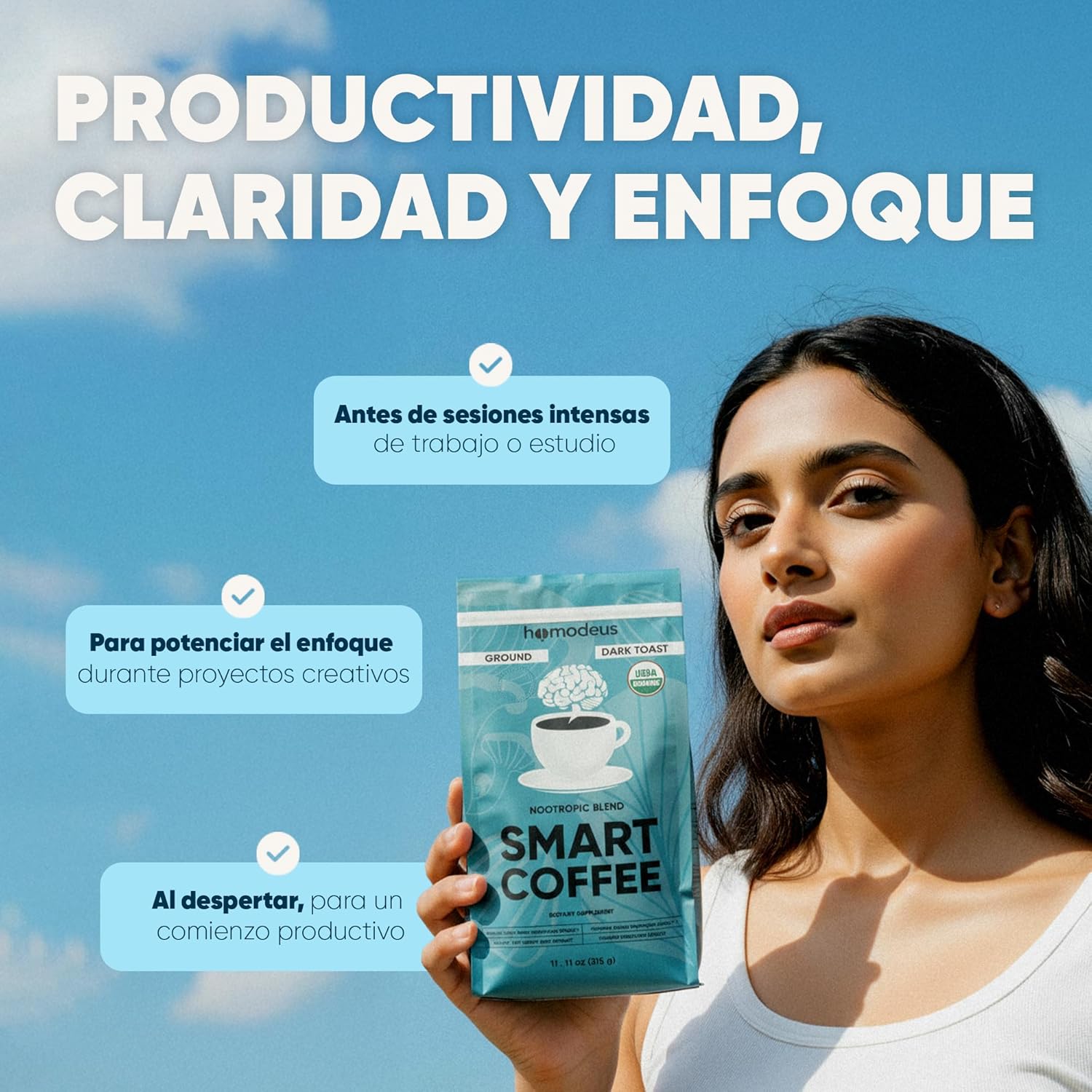 Organic Mushroom Coffee Ground Nootropic with Lions Mane, Chaga, Cordyceps & Red Grape Seed | Dark Roast for Focus, Clarity, Productivity & Brain Energy | Homodeus Smart Keto Coffee 30 Servings - Image 7