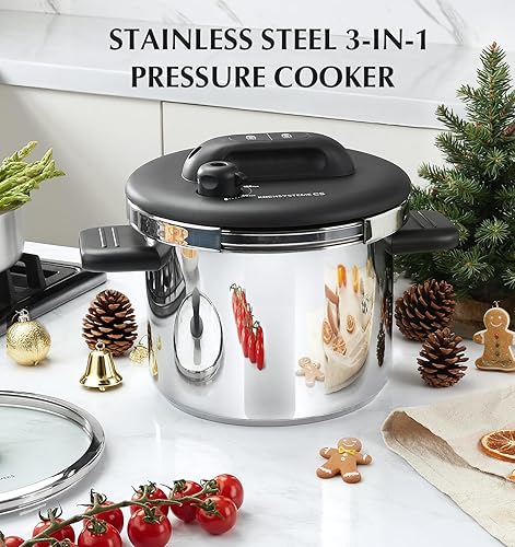 Miniatura 9 de KOCH SYSTEME CS Olla de presión de acero inoxidable, 6.3 cuartos de galón, bloqueo fácil de una pulsación, olla a presión de 3 ajustes de PSI,